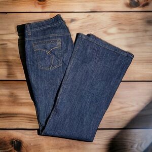 Cache Premium Flared Jeans Women's Size 12 Dark Wash Rhinestones Crystals